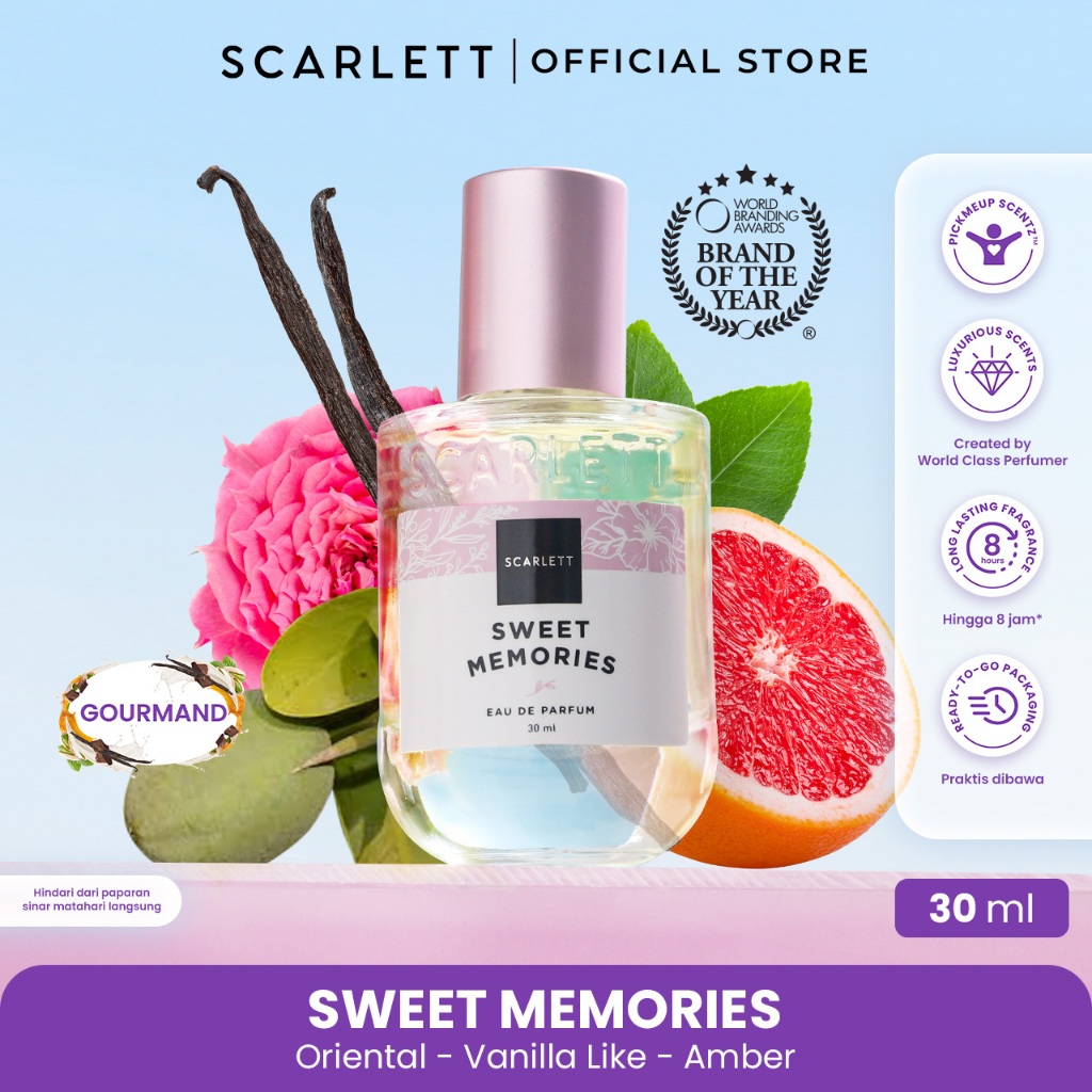 Scarlett Whitening Eau De Parfum Sweet Memories 30ml – EDP Parfum dengan Aroma Wangi Manis Vanilla & Tahan Lama